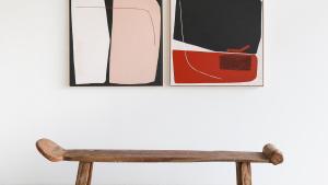 Keren Toledano artwork with bench_red_black_cream_wabi sabi