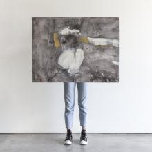 Jim polan painting be held by woman 