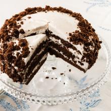 Chocolate cake and meringue icing