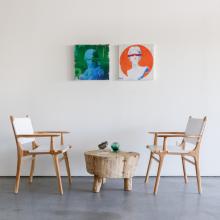 mark jackson artwork shown with silva chairs and poplar table 