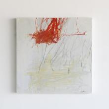 jeri ledbetter painting with red and cream and marks 