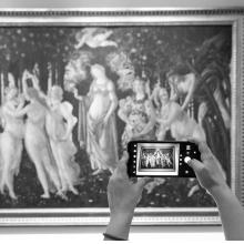 black and white image of botticelli painting 