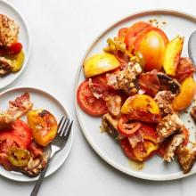 Image of Charred-Peach Panzanella With Pickled Pepper Vinaigrette
