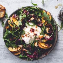 Image of Grilled Peach Burrata with Basil Vinaigrette