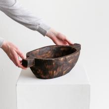 Charred Finish Paulownia Wood Oval Bowl with Wood Handles by Objects